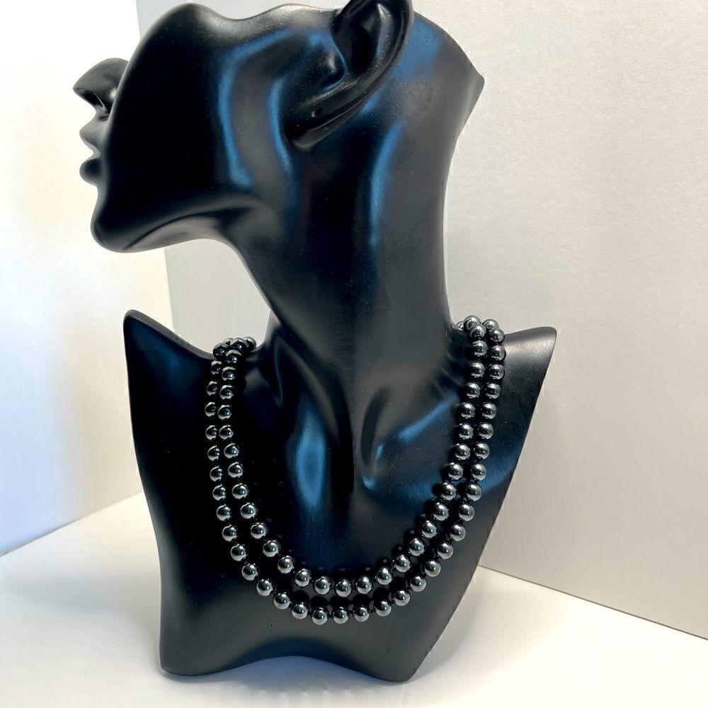 Vintage necklace double strand black glass beans